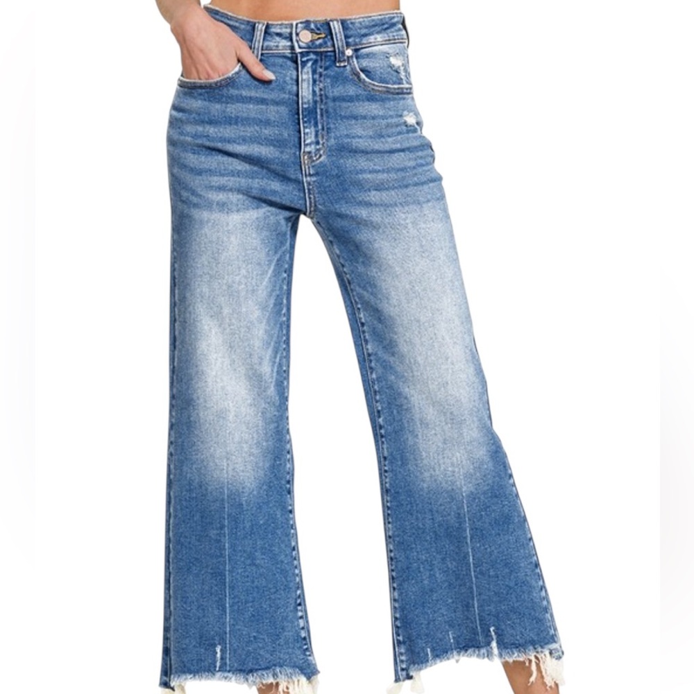 Zenana Outfitters Two-Tone High-Rise Wide Leg Jeans - Picture 2 of 3